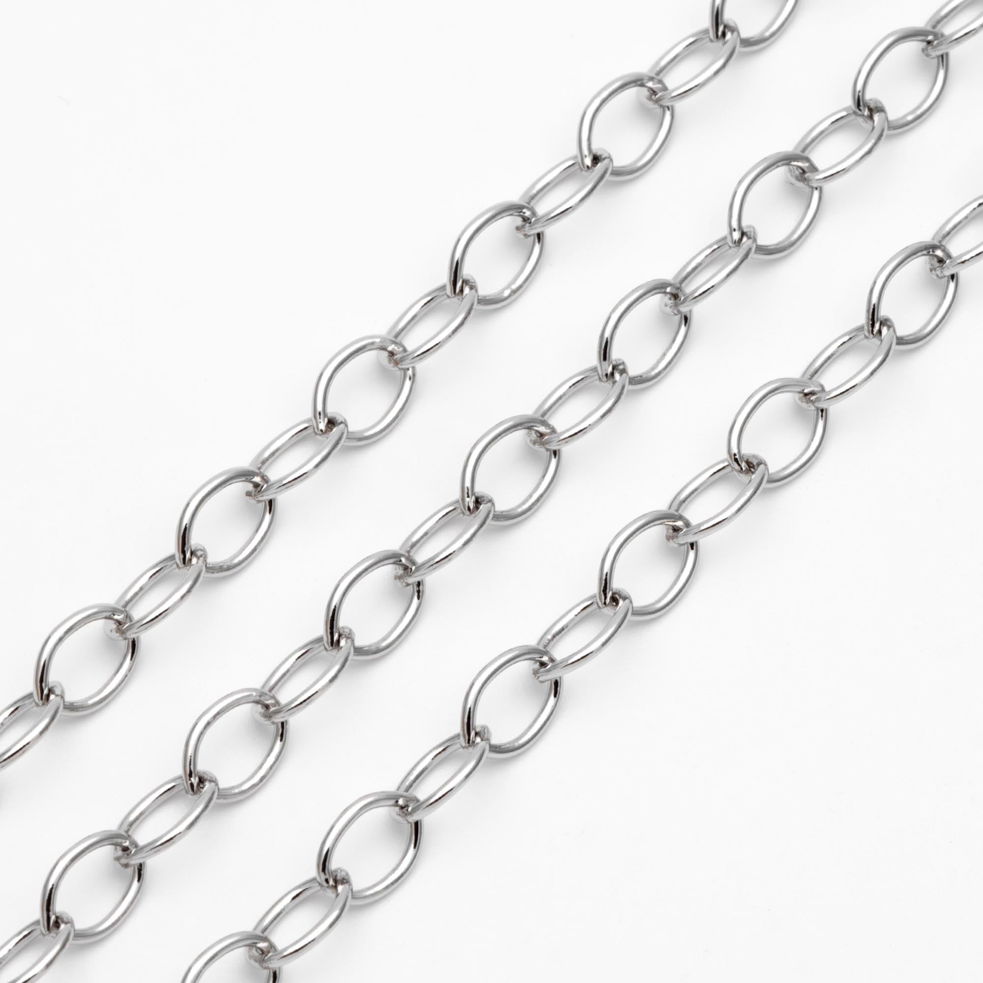 Gold/ Rhodium plated Brass Oval Chains, Link Size 6.3x9mm, Cable Chain Findings Wholesale (#LK-331)/ 1 Meter=3.3 ft